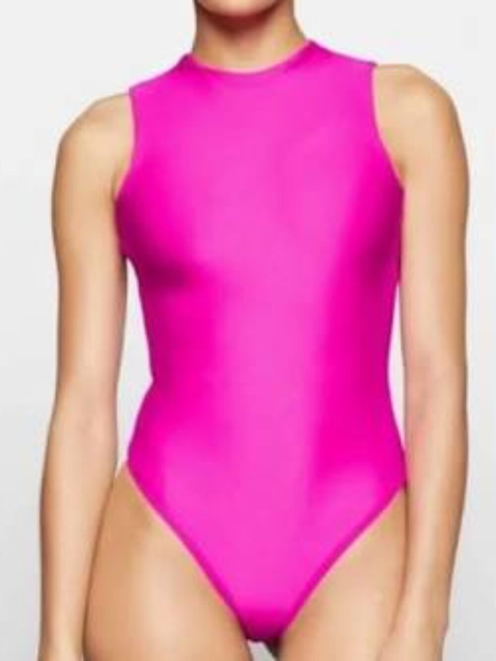 Skims Disco Mock Neck Sleeveless Bodysuit Color: Fuchsia